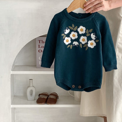 Embroidered Long Sleeve Baby Bodysuit - Tiny Cherub