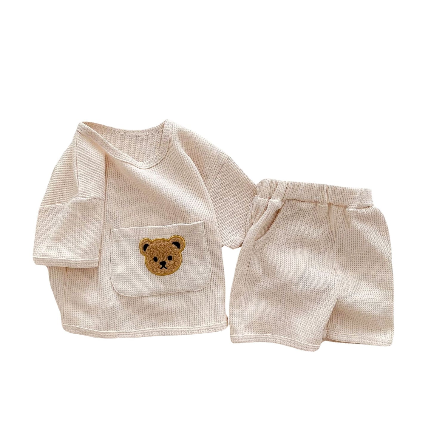 Little Teddy Pocket Waffle Knit Set