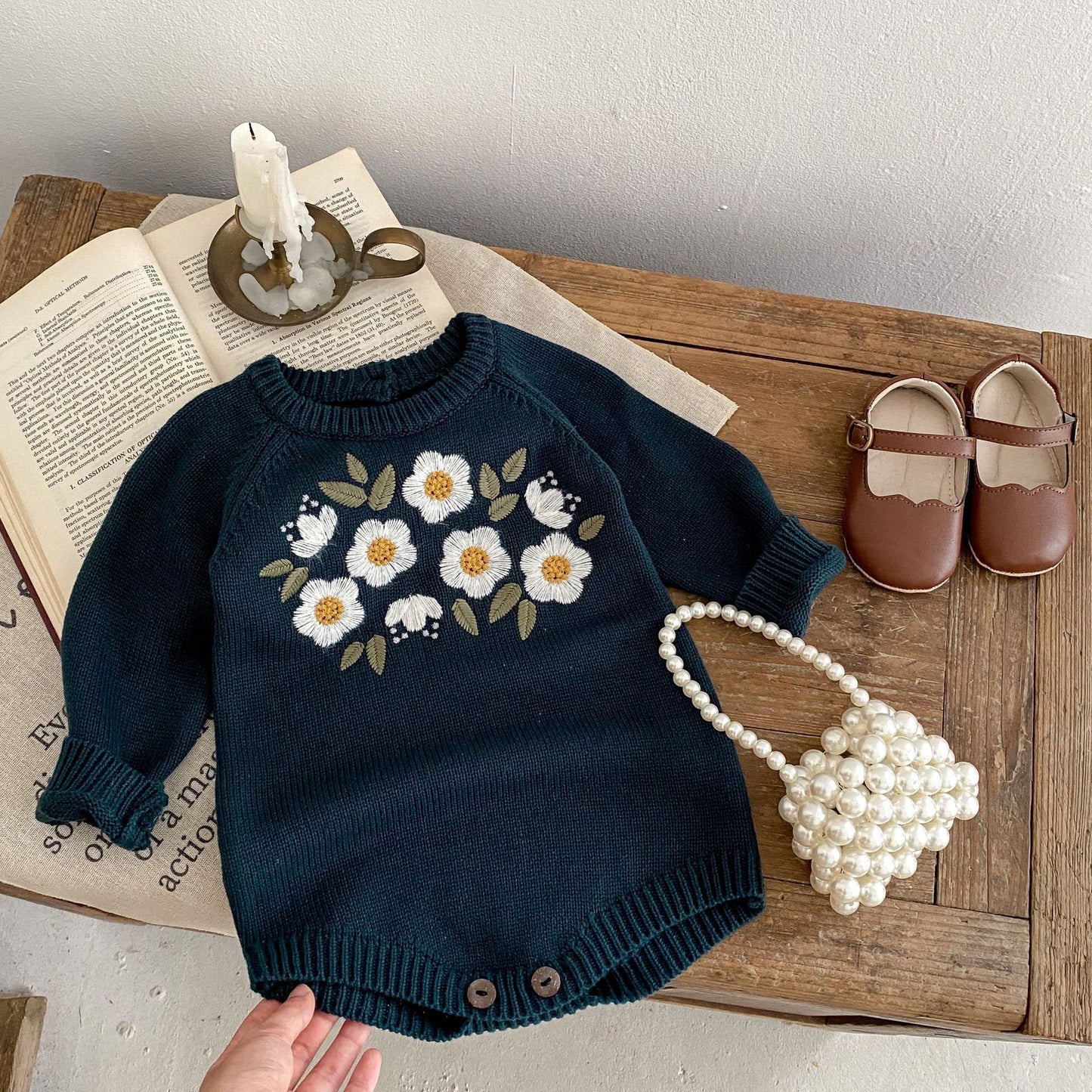 Embroidered Long Sleeve Baby Bodysuit - Tiny Cherub