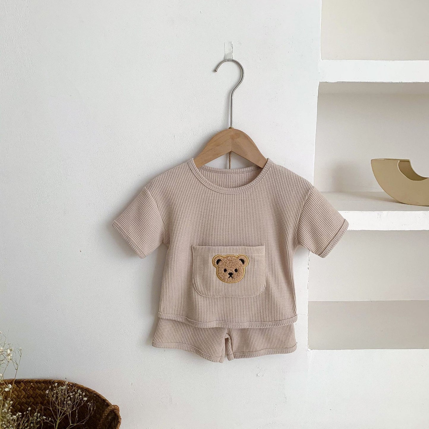 Little Teddy Pocket Waffle Knit Set