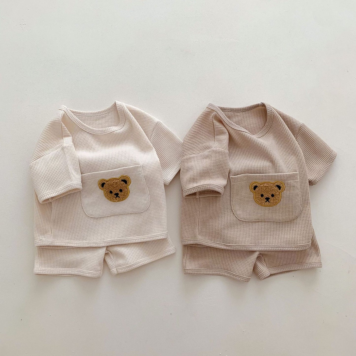 Little Teddy Pocket Waffle Knit Set