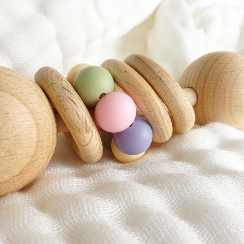 Silicone Beads Raw Wooden Rattles - Tiny Cherub