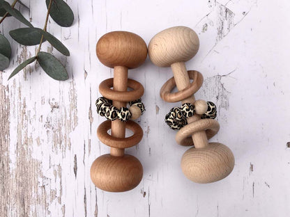 Silicone Beads Raw Wooden Rattles - Tiny Cherub