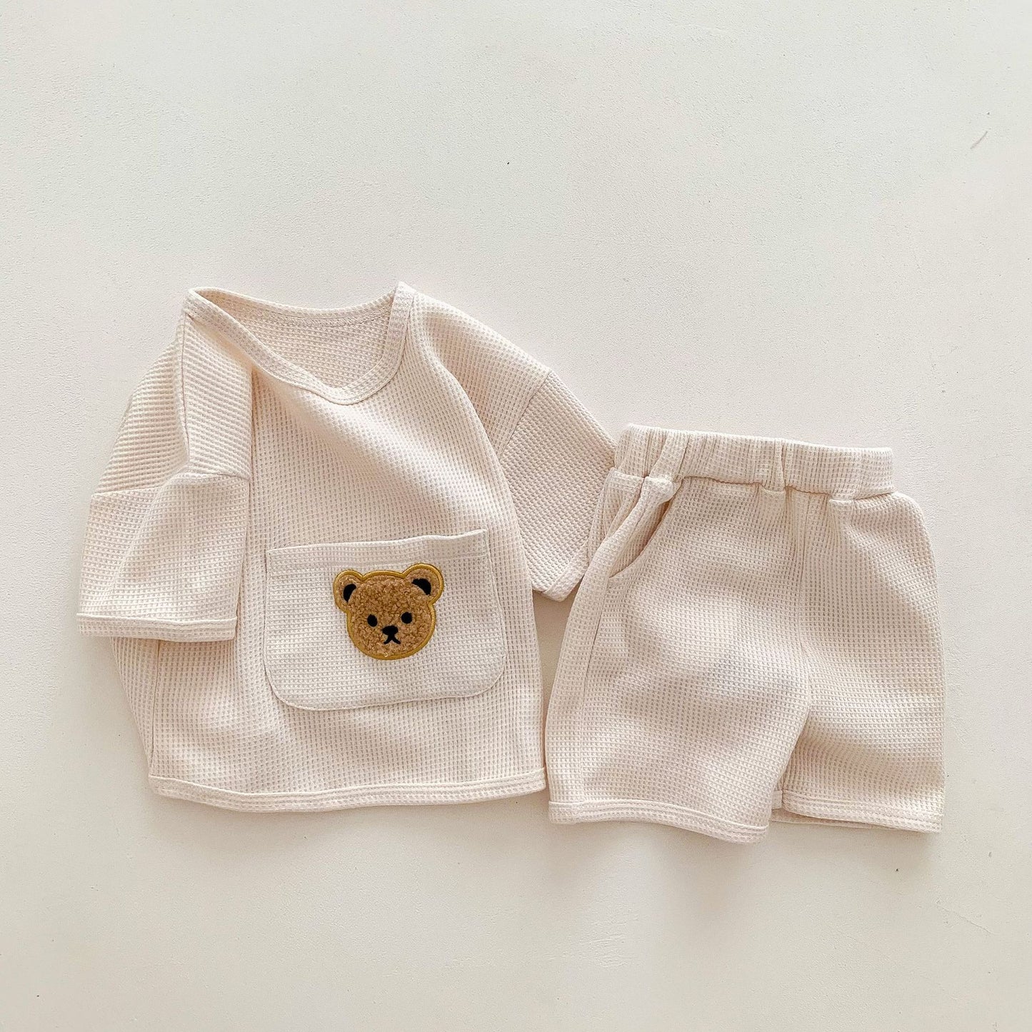 Little Teddy Pocket Waffle Knit Set