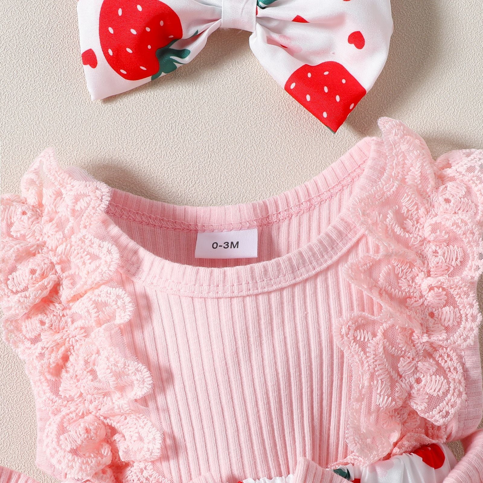 Sleeveless Infant Strawberry Print Bow Romper - Tiny Cherub