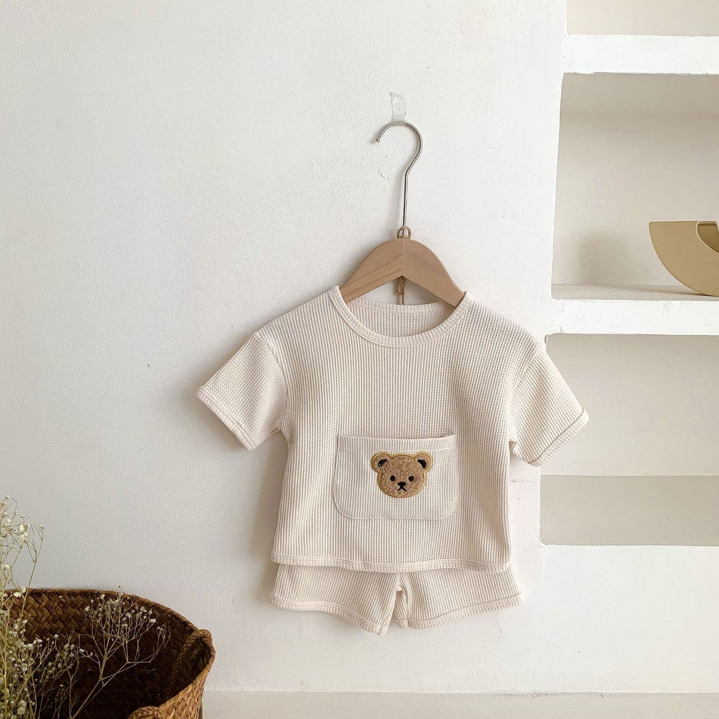 Little Teddy Pocket Waffle Knit Set